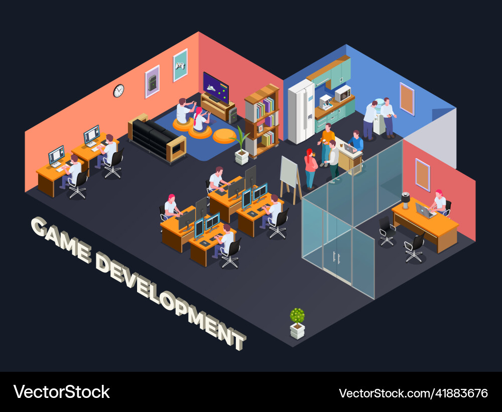 Game development isometric composition Royalty Free Vector