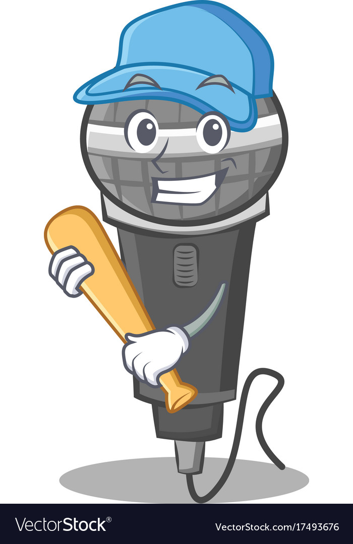 Playing baseball microphone cartoon character