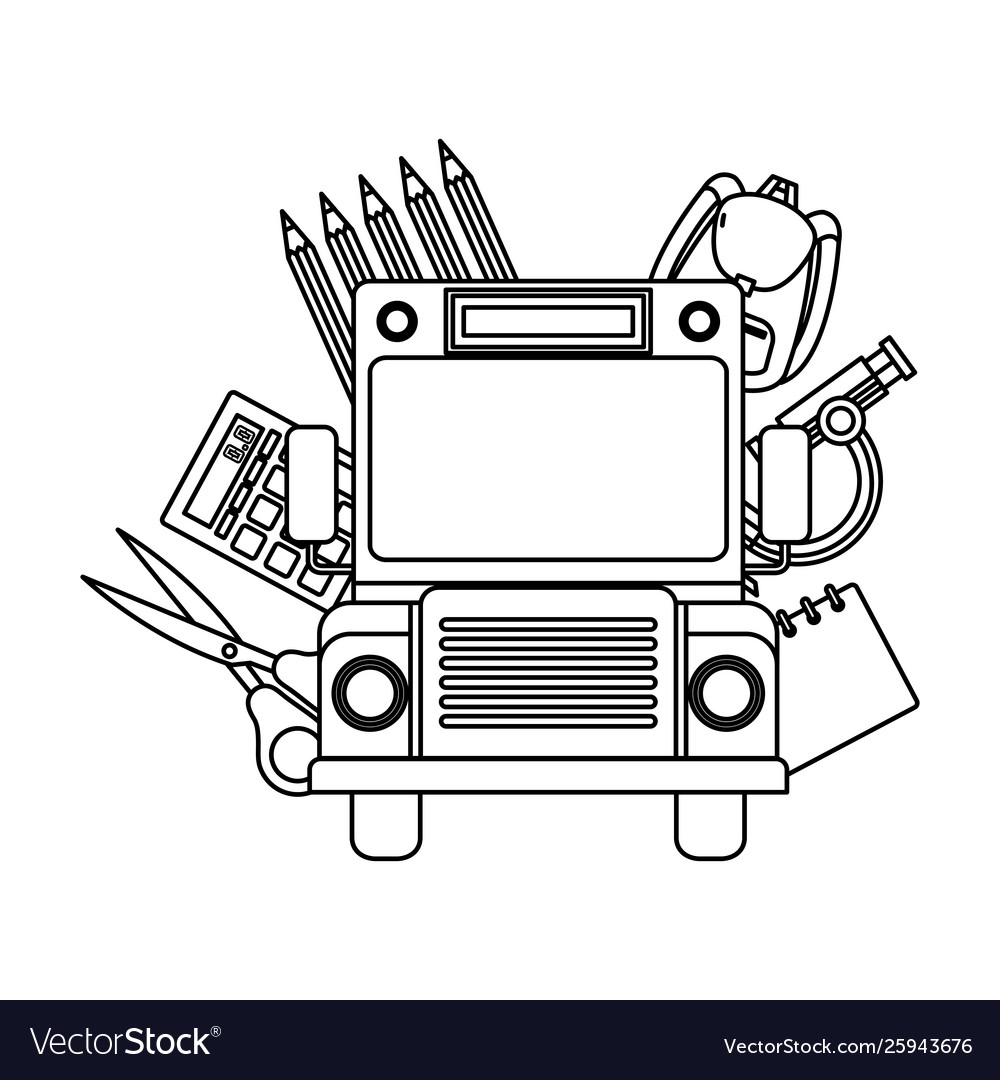 School bus transport with education icons