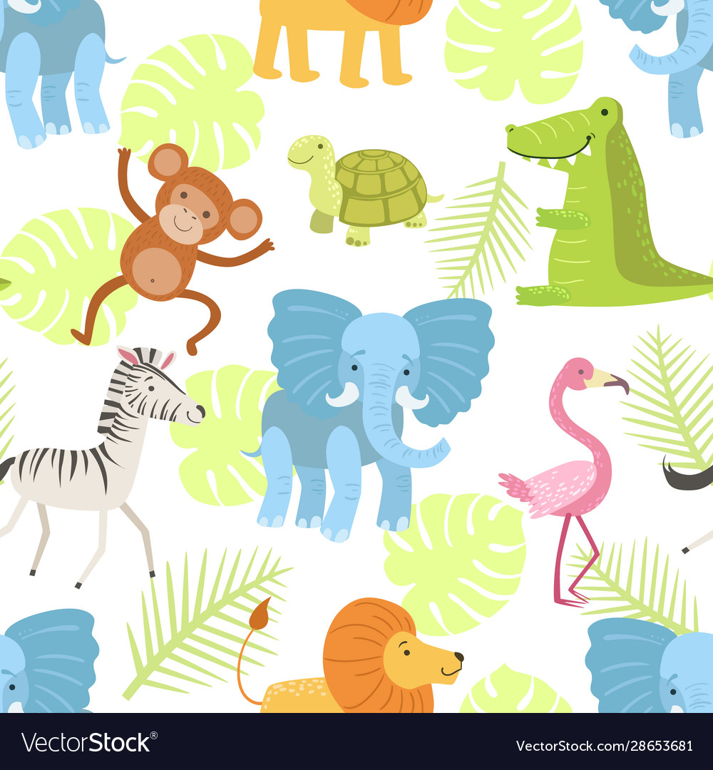 Cute african animals and birds seamless pattern Vector Image