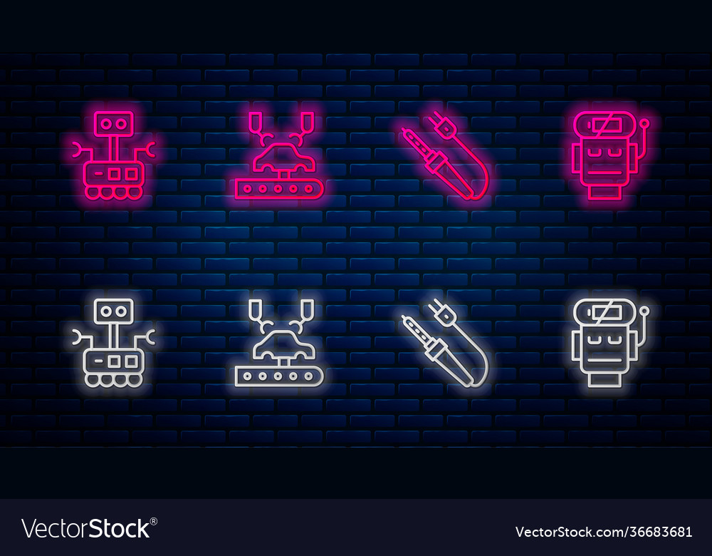 Set line robotic robot arm on factory soldering Vector Image