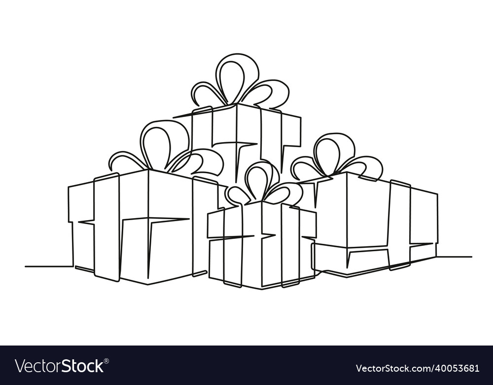 Set of continuous one line drawing christmas Vector Image