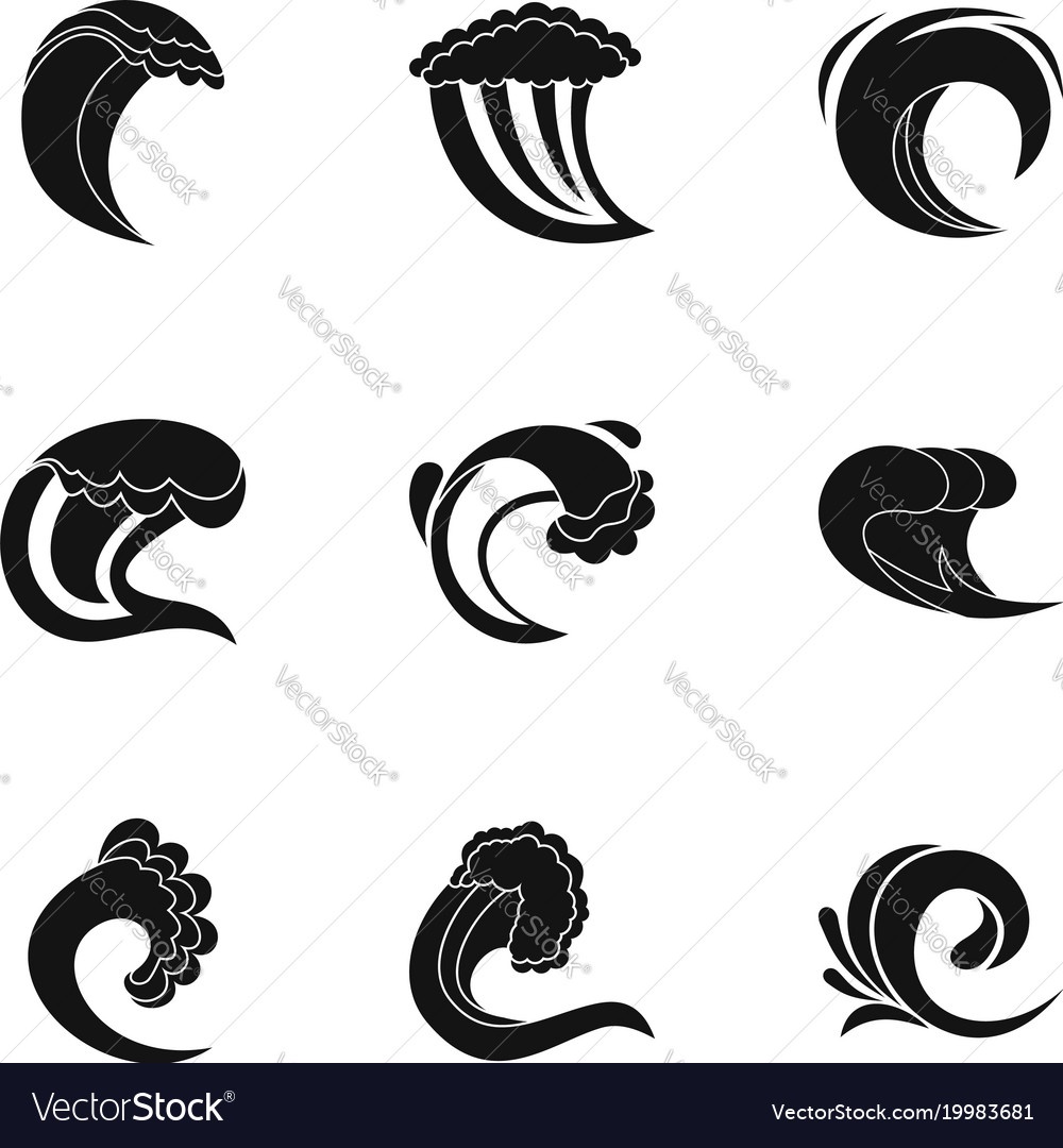 Wave shape icons set simple style Royalty Free Vector Image