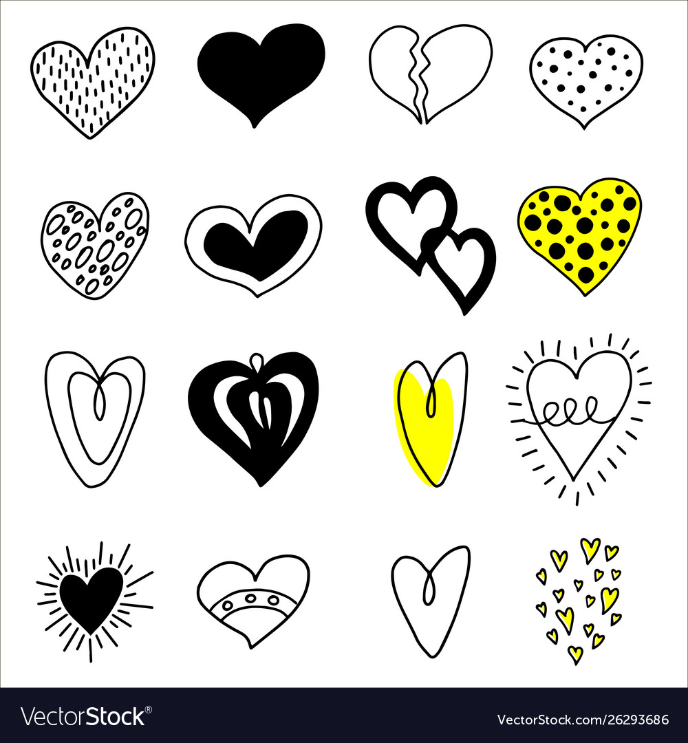 Big set hand drawn hearts Royalty Free Vector Image