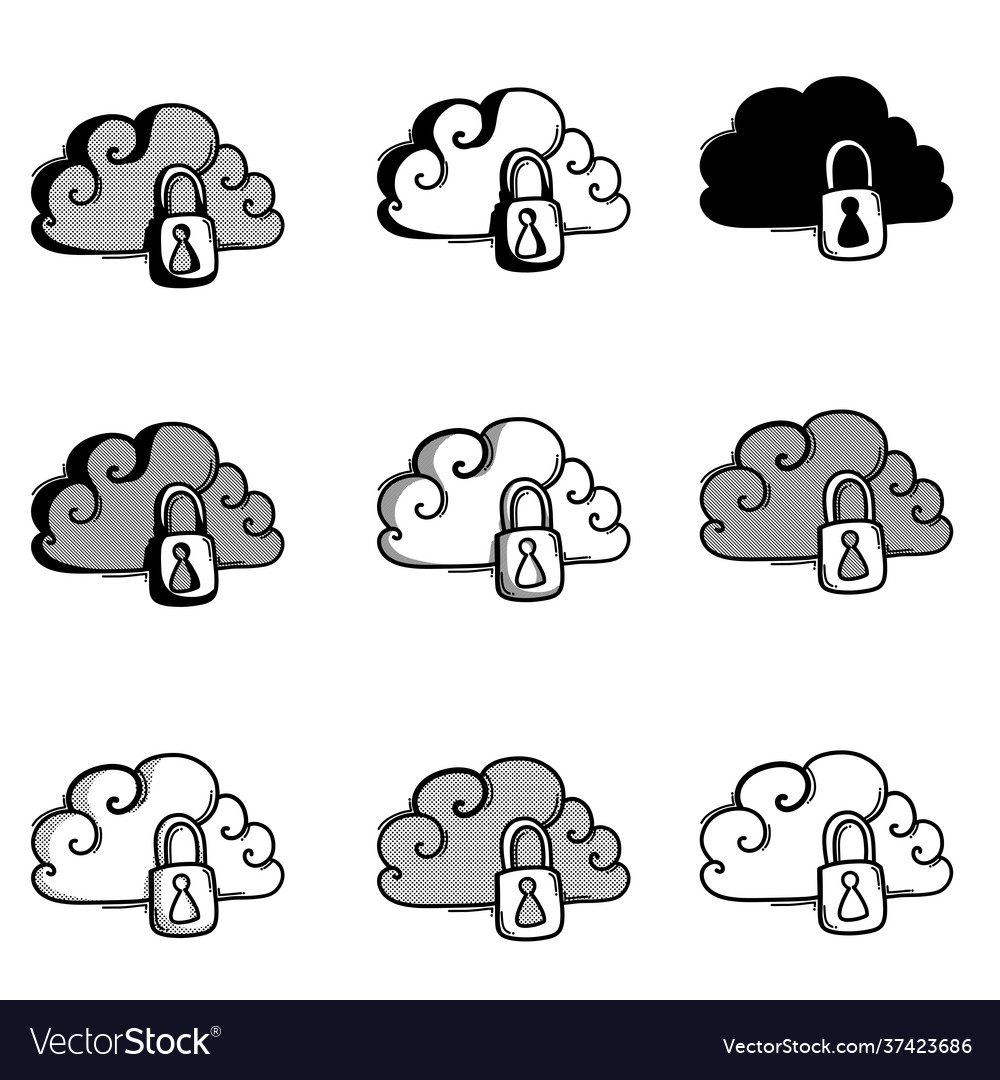 Cloud lock doodle icon drawing sketch hand drawn