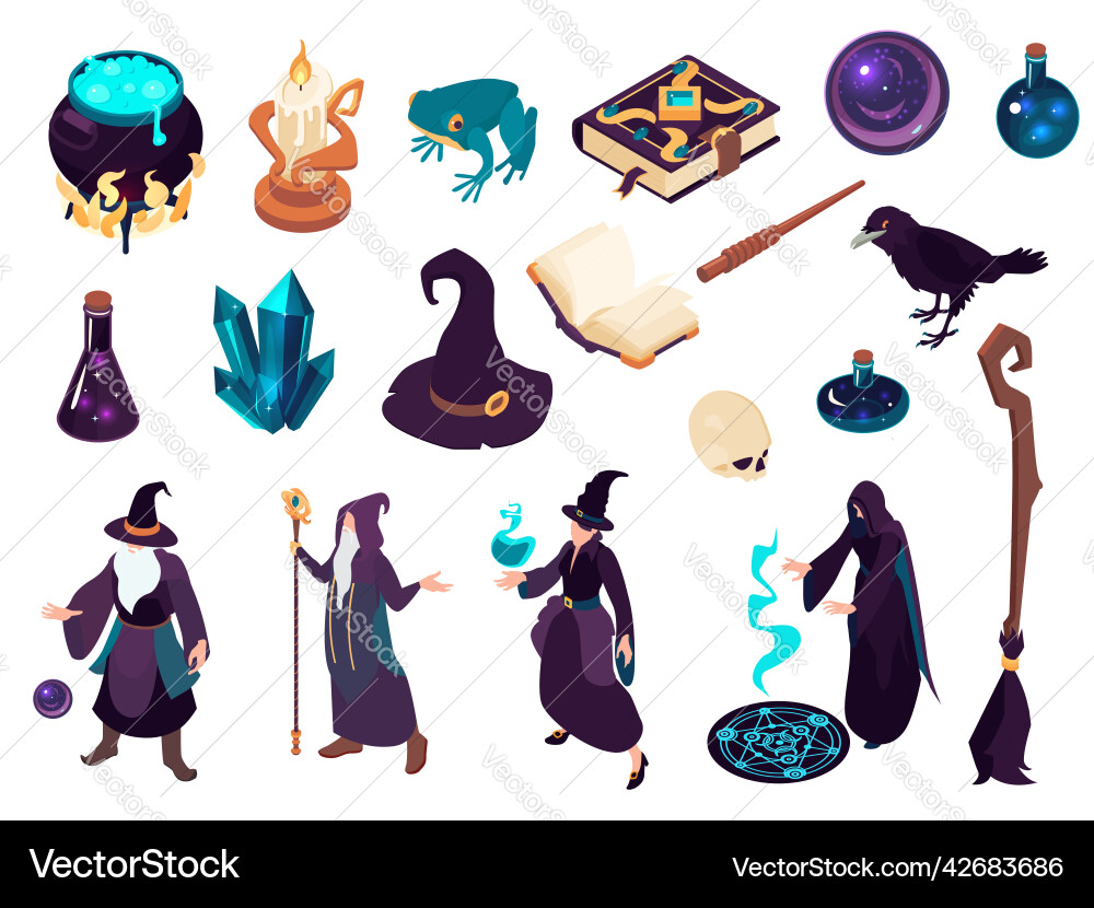 Magic isometric set Royalty Free Vector Image - VectorStock