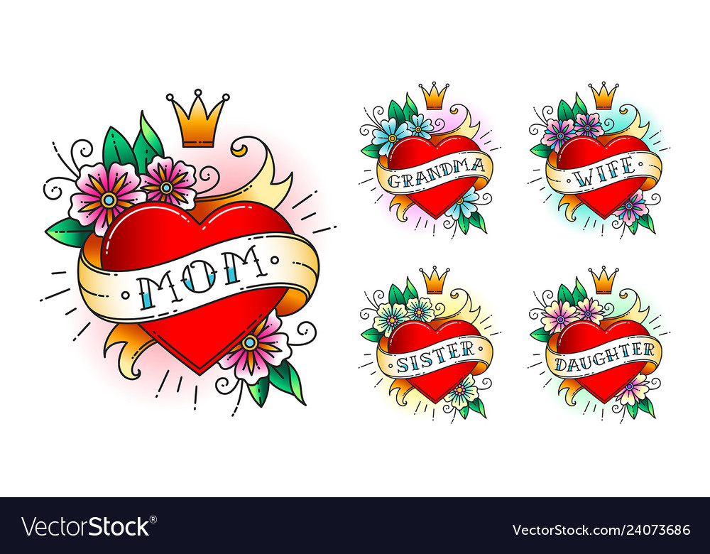 Set of classic tattoo heart Royalty Free Vector Image