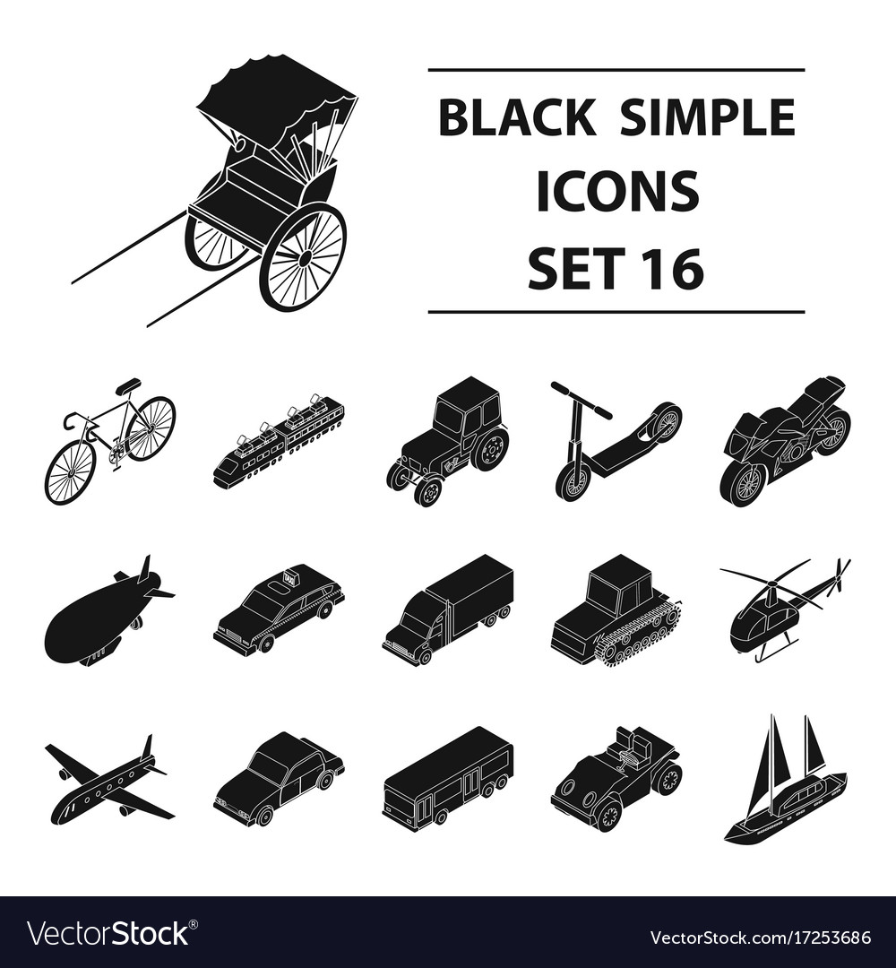 Transport-Set Icons im schwarzen Stil groß