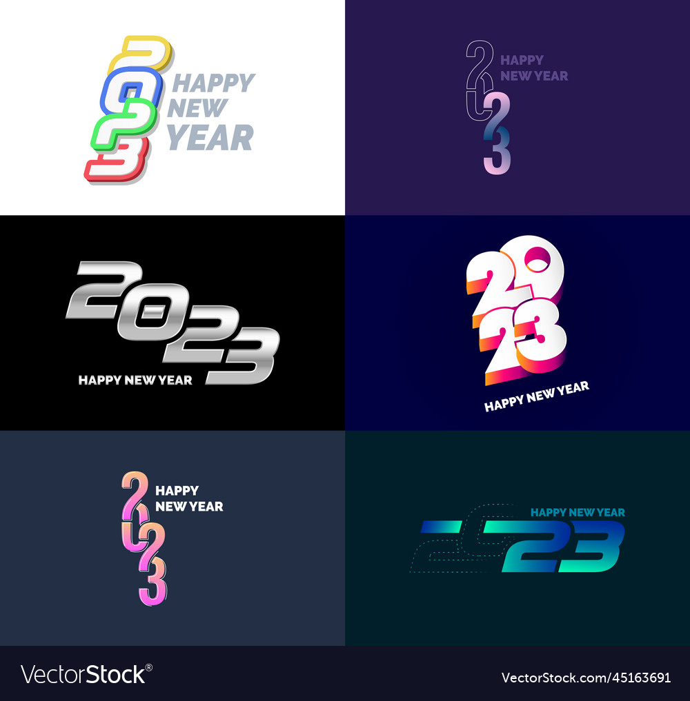 Big set of 2023 happy new year logo text design