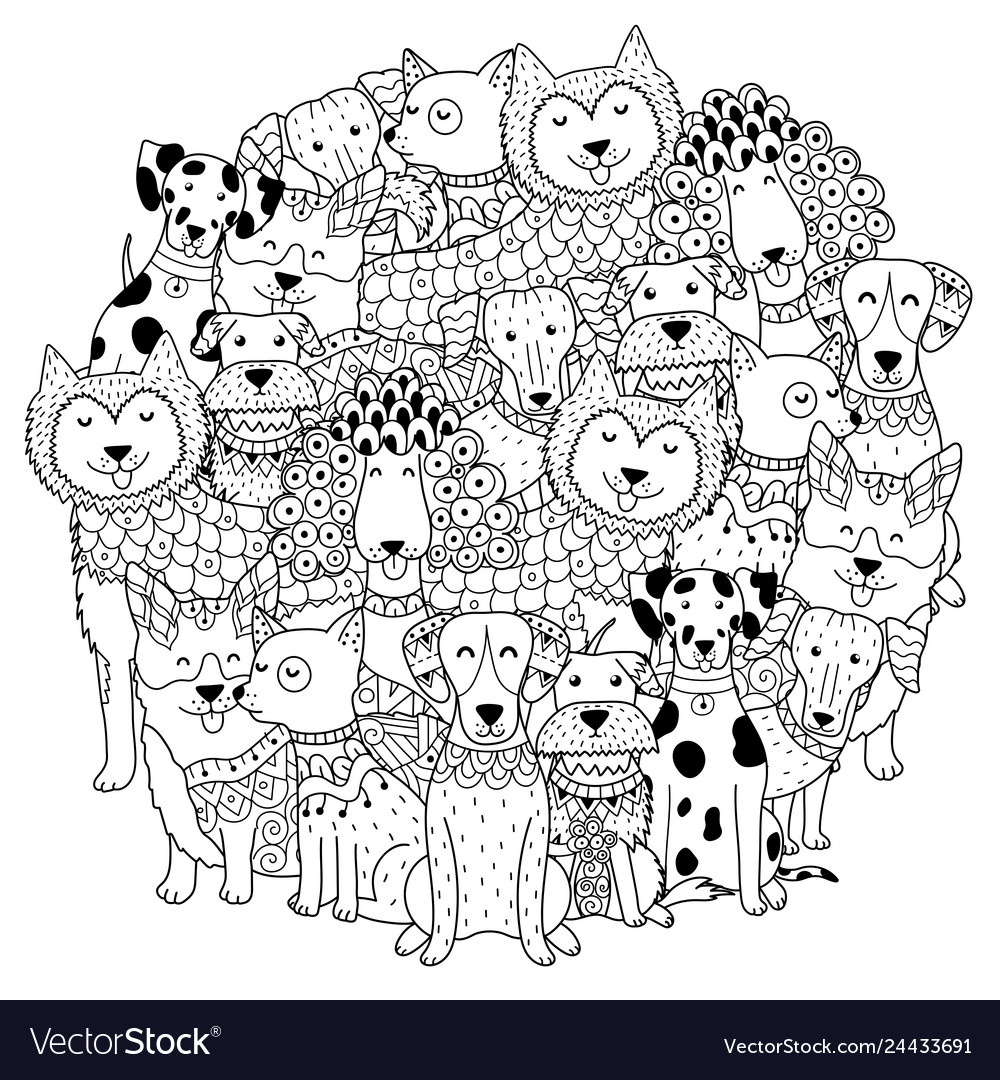 Funny dogs circle shape pattern for coloring book vector image Funny dogs circle shape pattern for coloring book