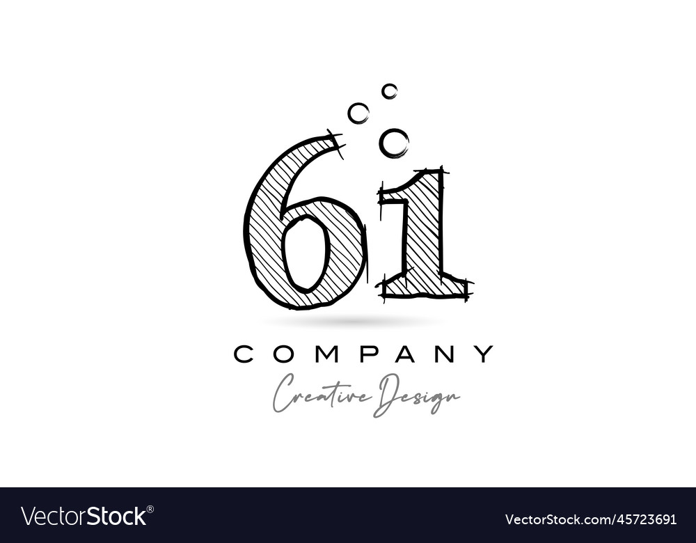 Hand drawing number 61 logo icon design Royalty Free Vector