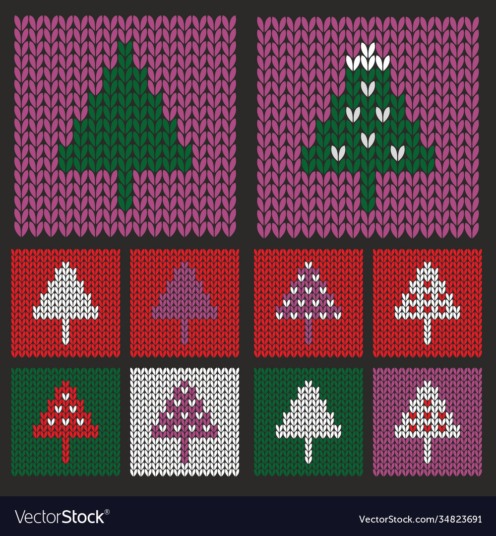 Knitted christmas trees set in various colors