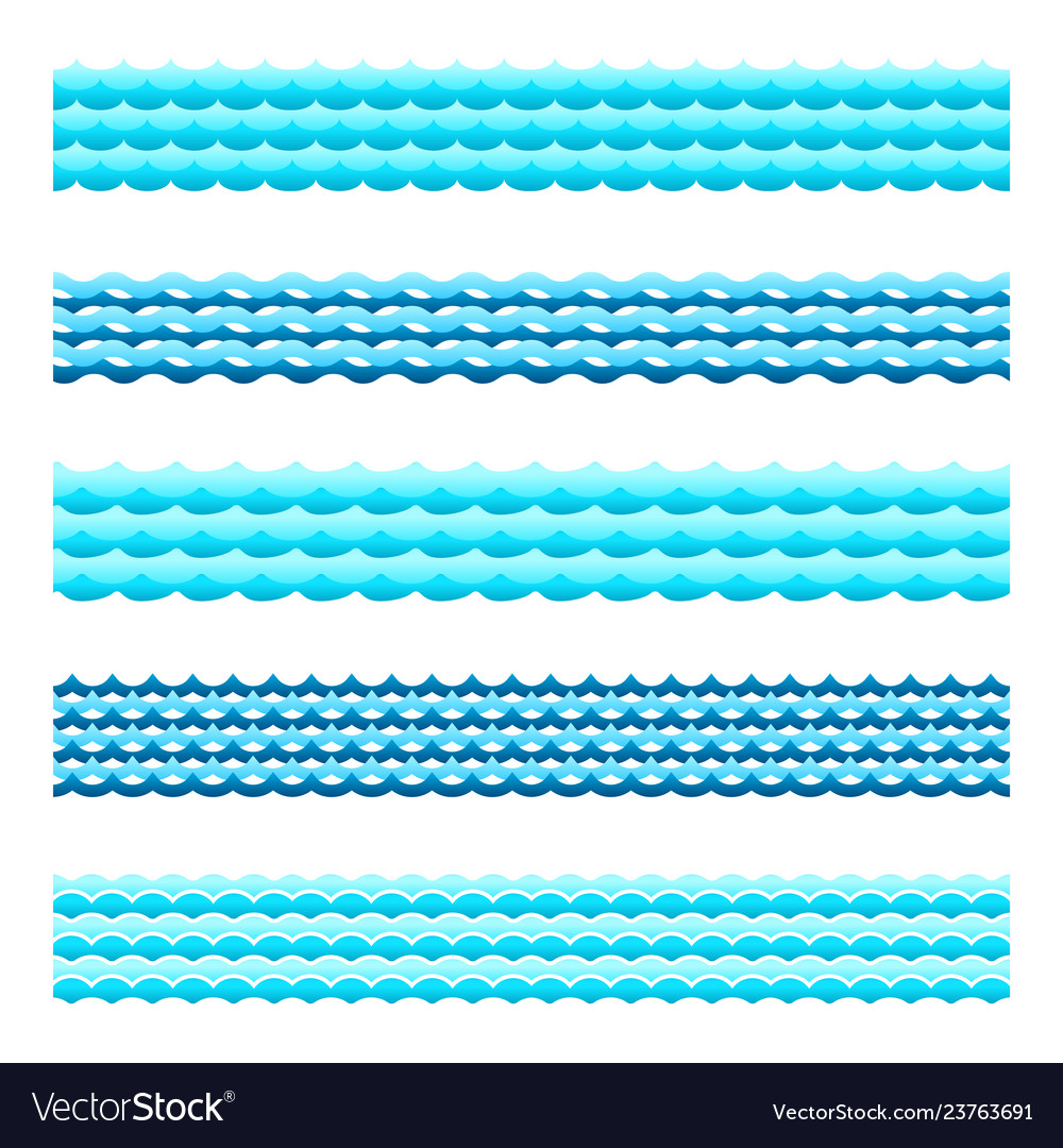 Seamless blue water wave bands set for footers