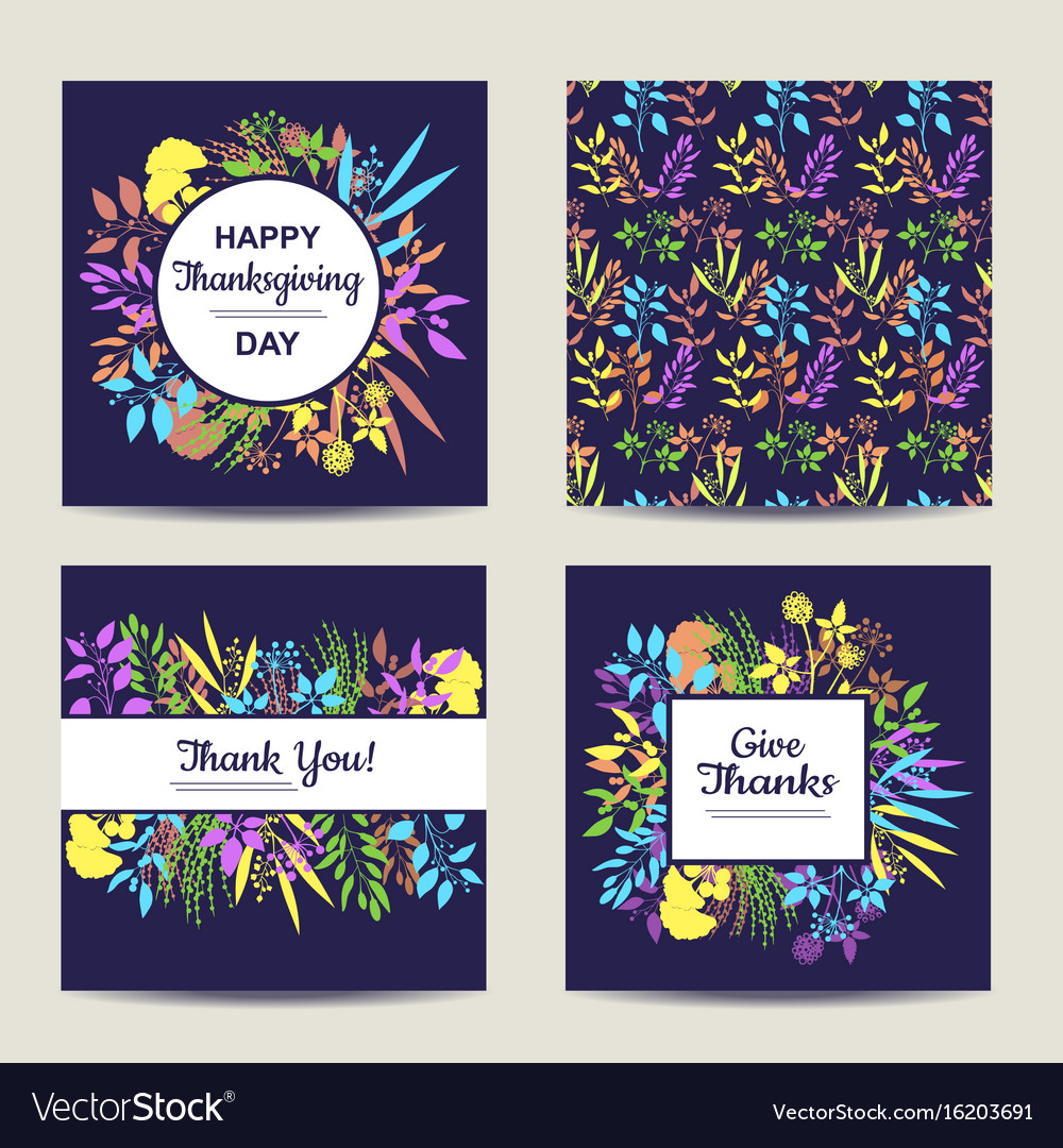 Set of four herbal card template for thanksgiving