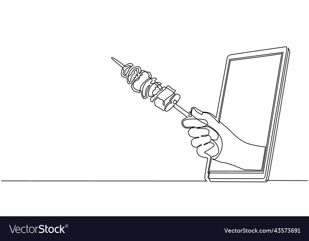 Single continuous line drawing hand holding kebab