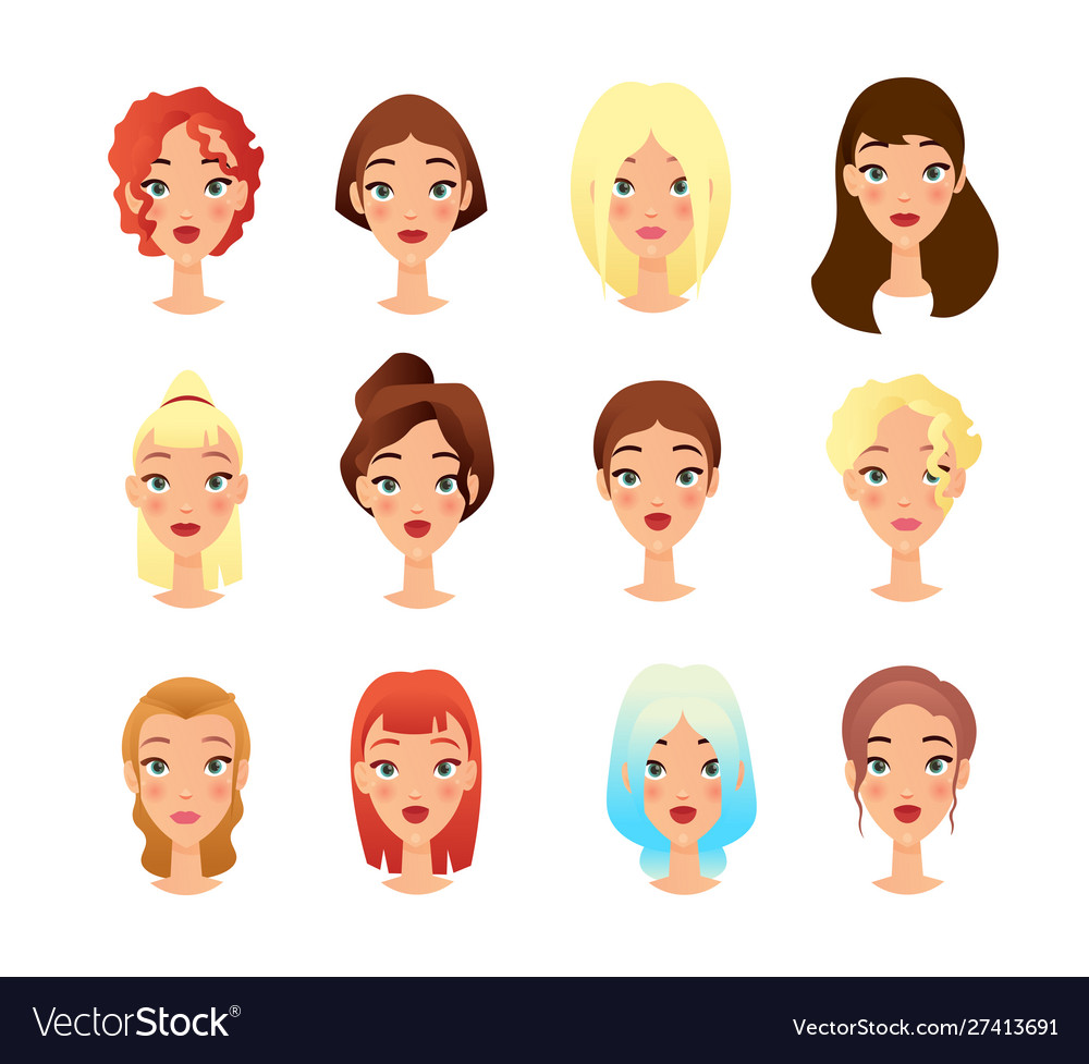 Young girls faces flat set Royalty Free Vector Image