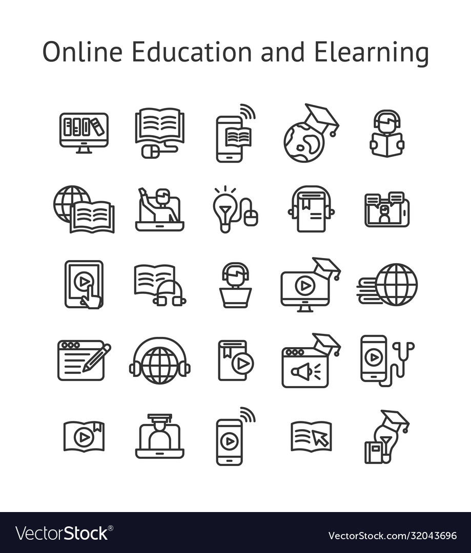 Online education and elearning outline icon set Vector Image