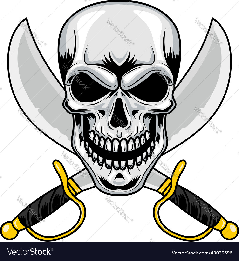 Pirate skull with two swords graphic logo design