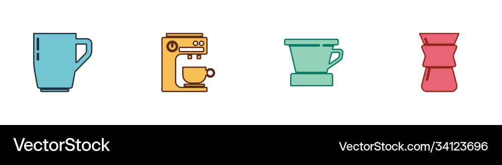 Set coffee cup machine v60 maker Royalty Free Vector Image
