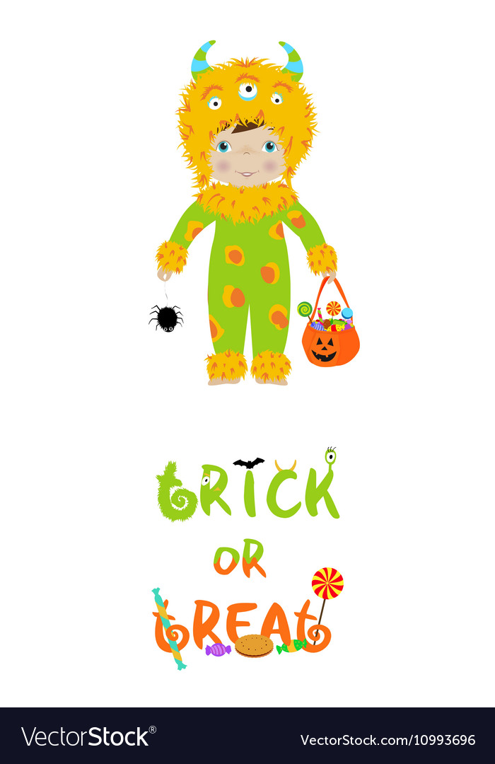 Trick or treat halloween card with cute monster