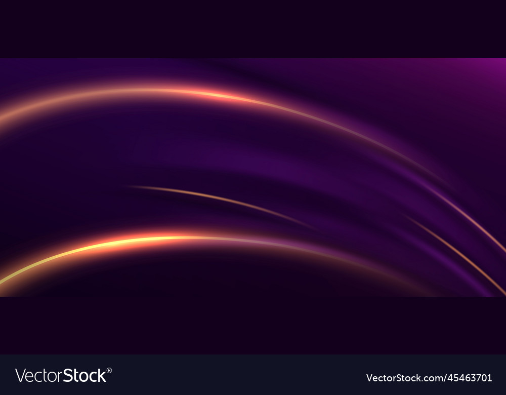 Abstract glowing gold curved lines on dark purple Vector Image