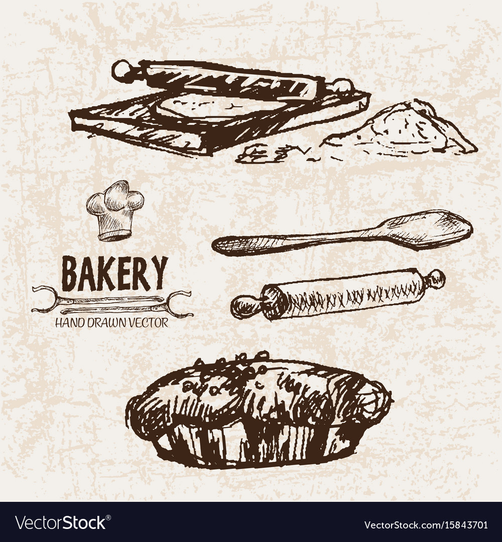 Digital Detailed Line Art Bakery Royalty Free Vector Image