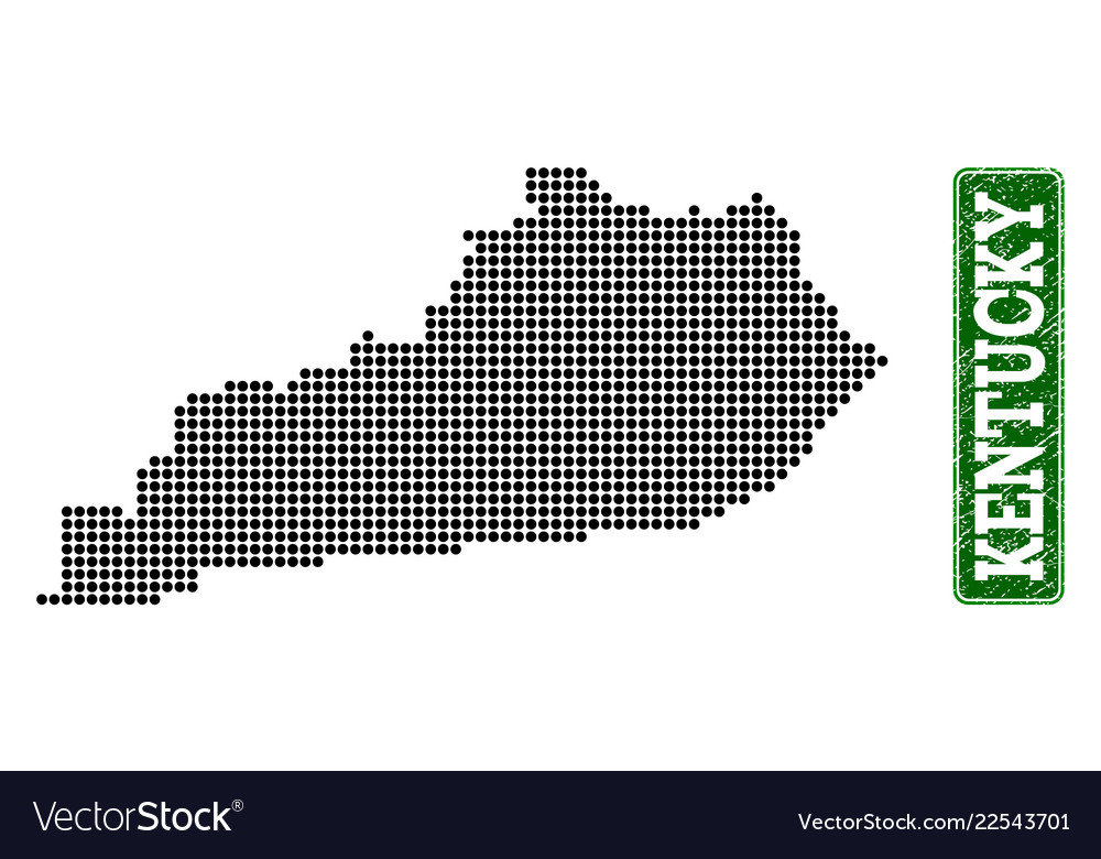 Dotted map of kentucky state and grunge rectangle