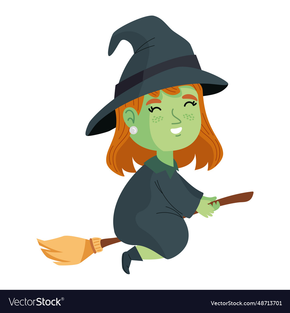 Halloween witch in a broomstick