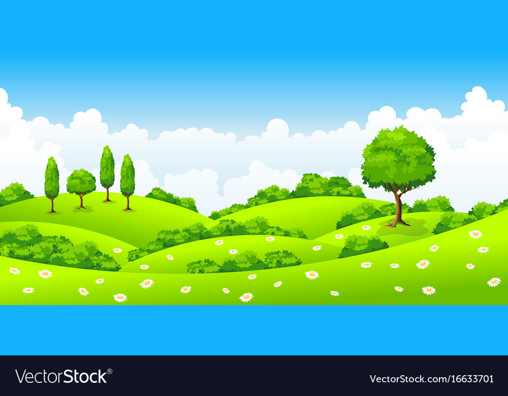 Summer landscape with trees and flowers Royalty Free Vector