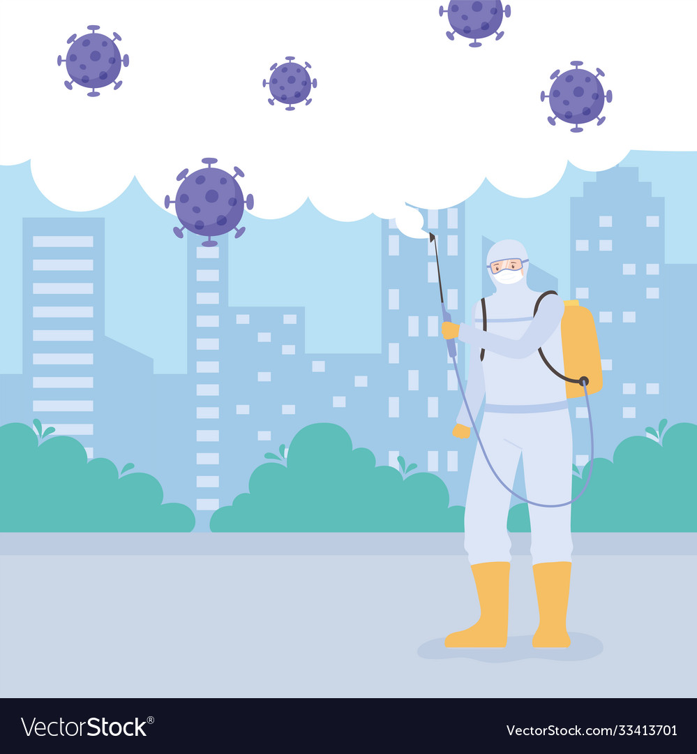 Worker With Spray To Cleaning And Disinfection Vector Image