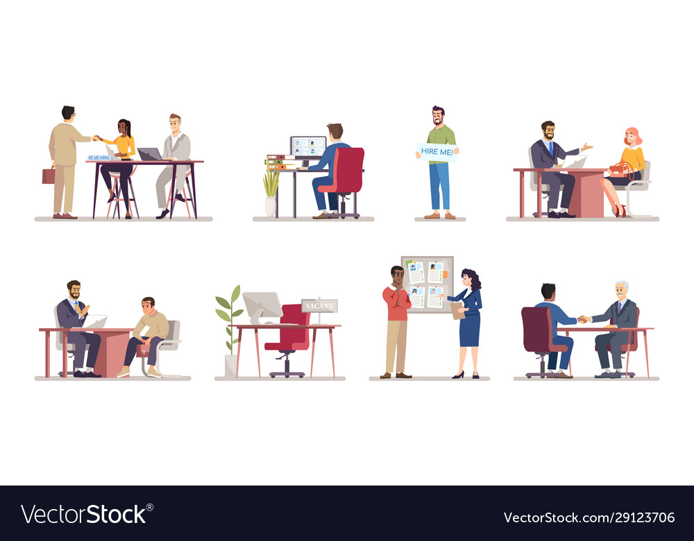 Employment service flat set hr managers employers Vector Image