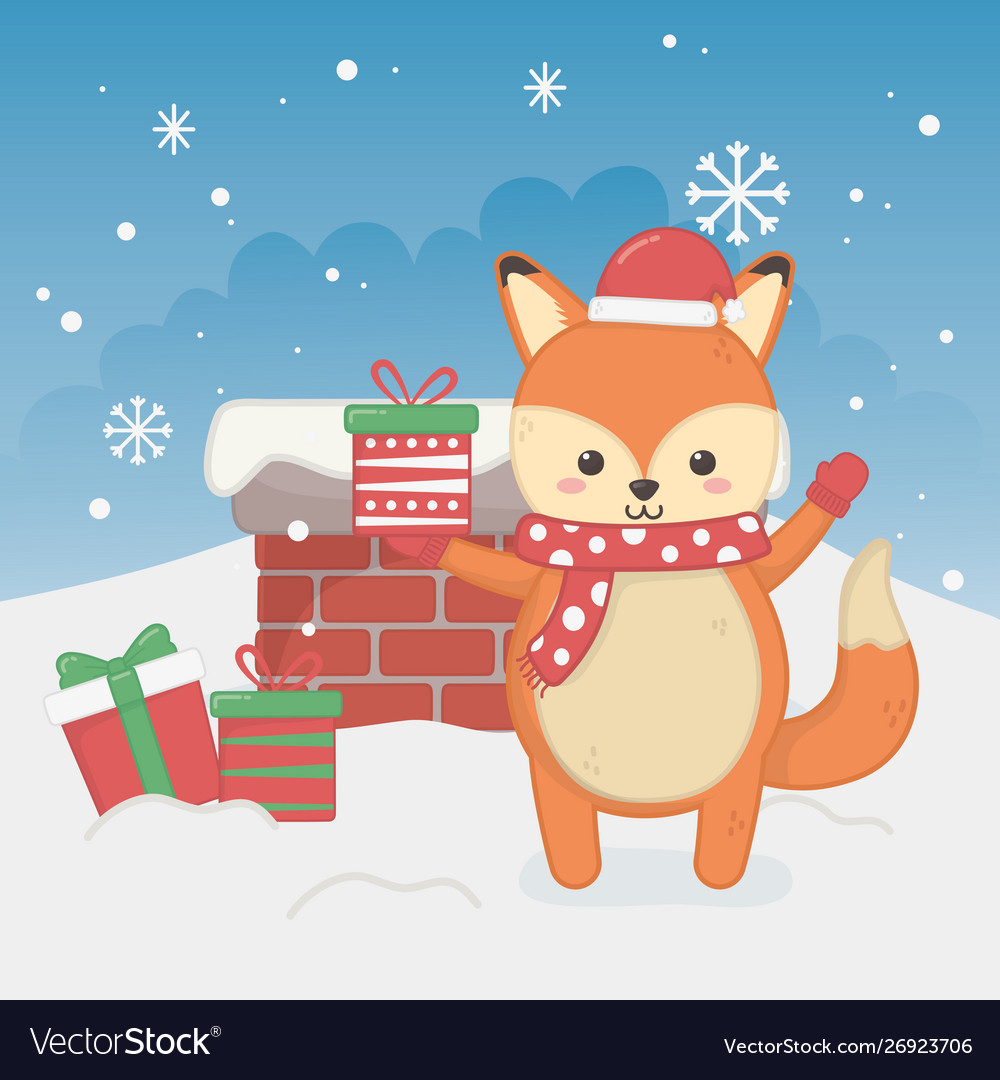 Happy merry christmas card with fox