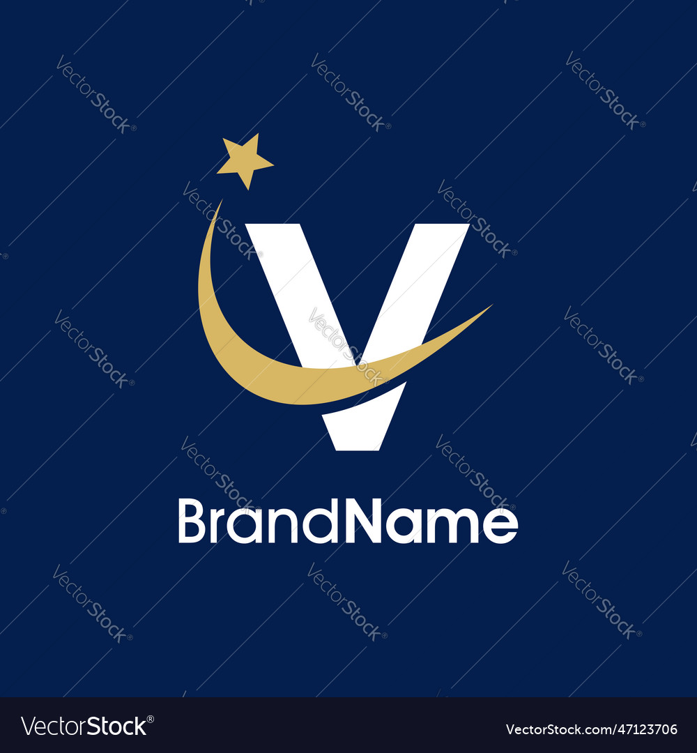 Initial v swooshing star logo Royalty Free Vector Image