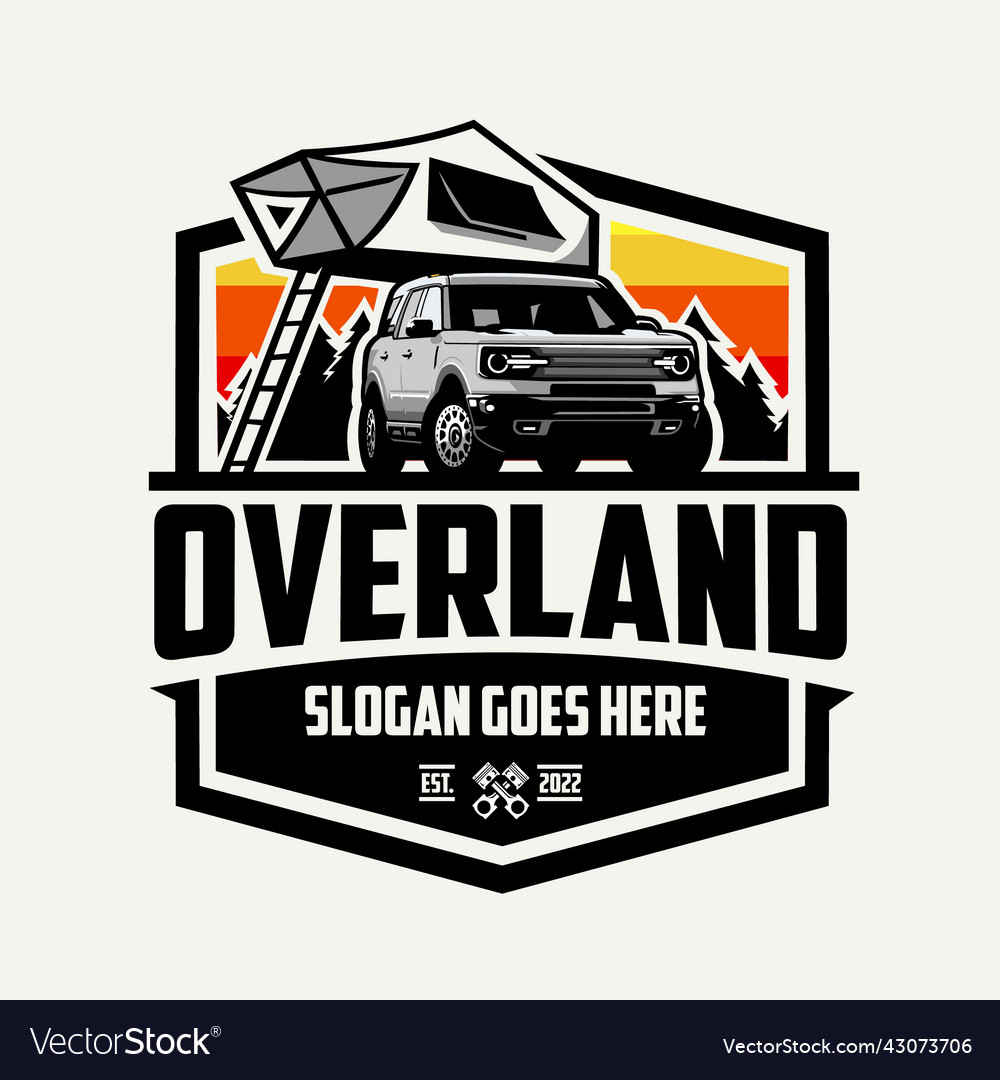 Overland with rooftent camping in outdoor badge Vector Image