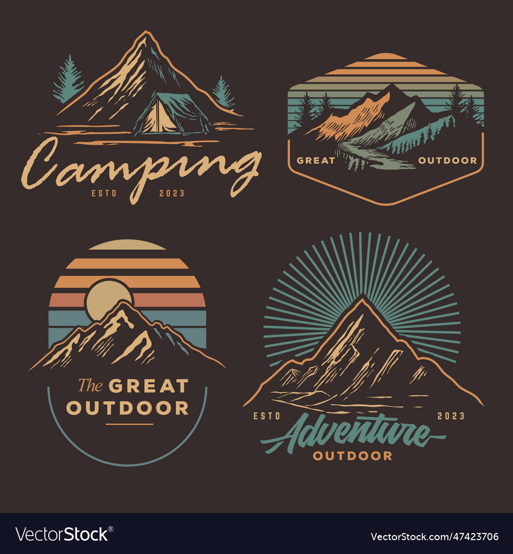 Set collection of vintage adventure badge camping Vector Image