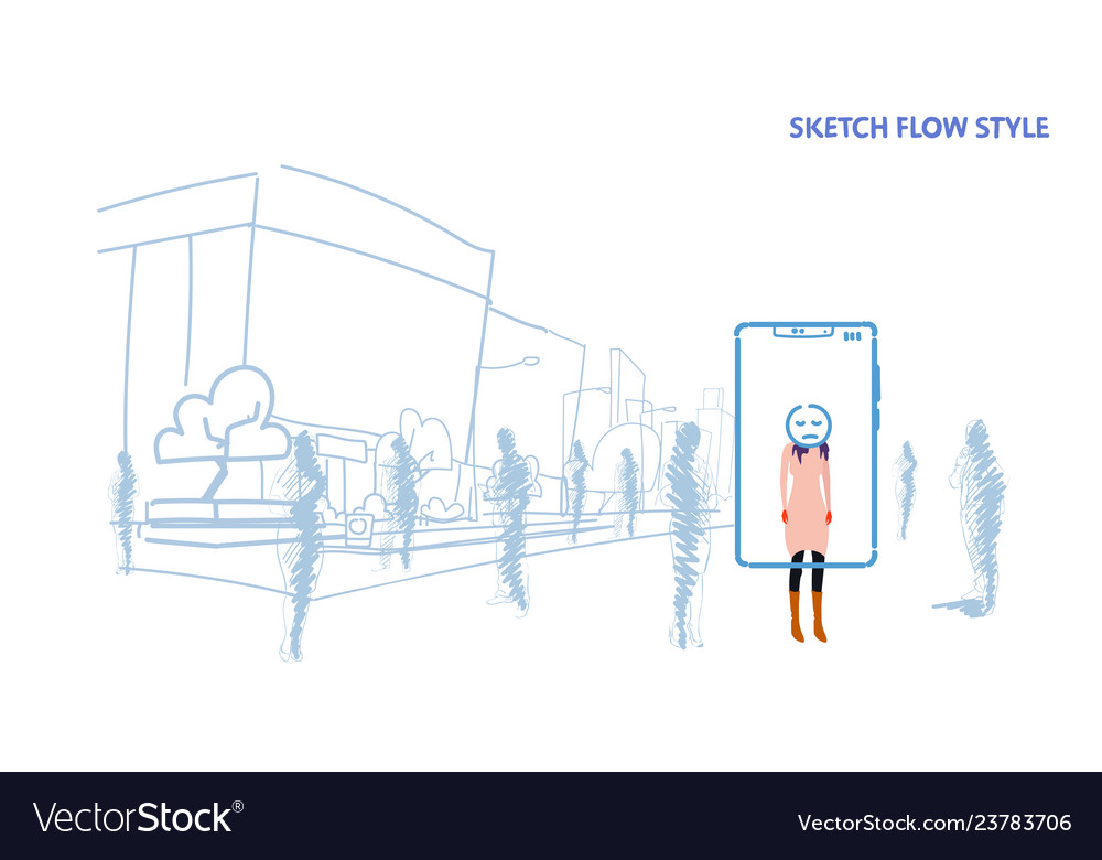 Flow style. Стильный рисунок потоки людей на улицах. Скетч Flow