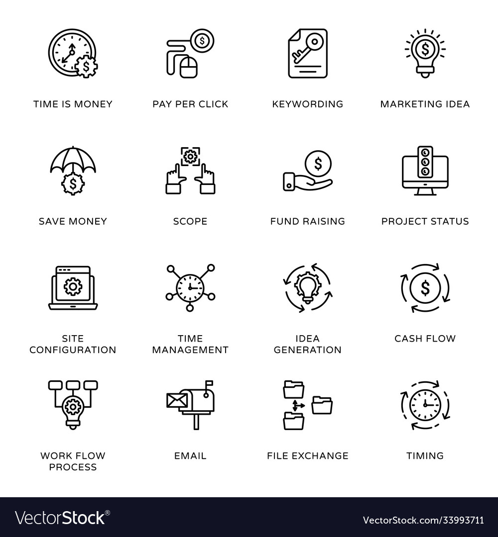 Project management outline icons Royalty Free Vector Image