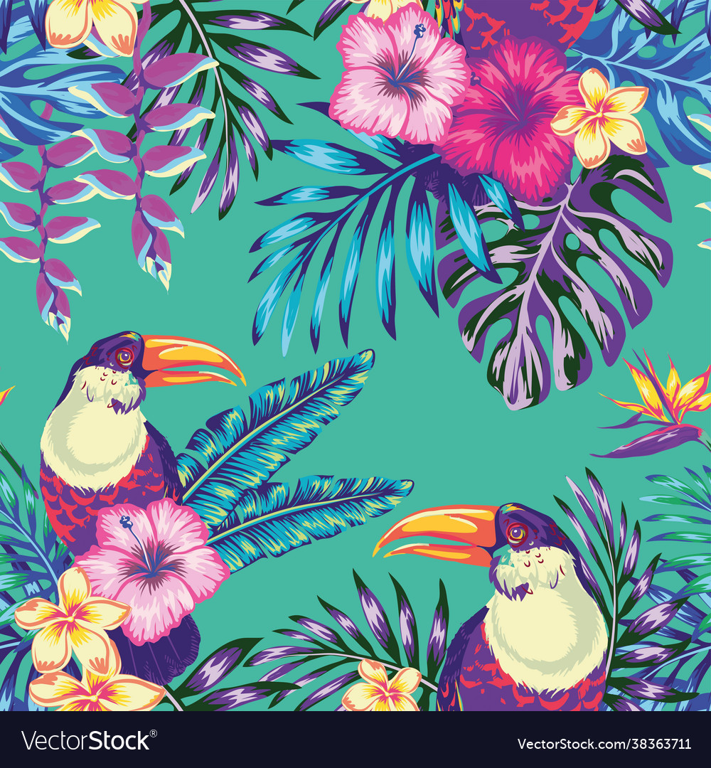 Seamless pattern tropical bird toucan Royalty Free Vector