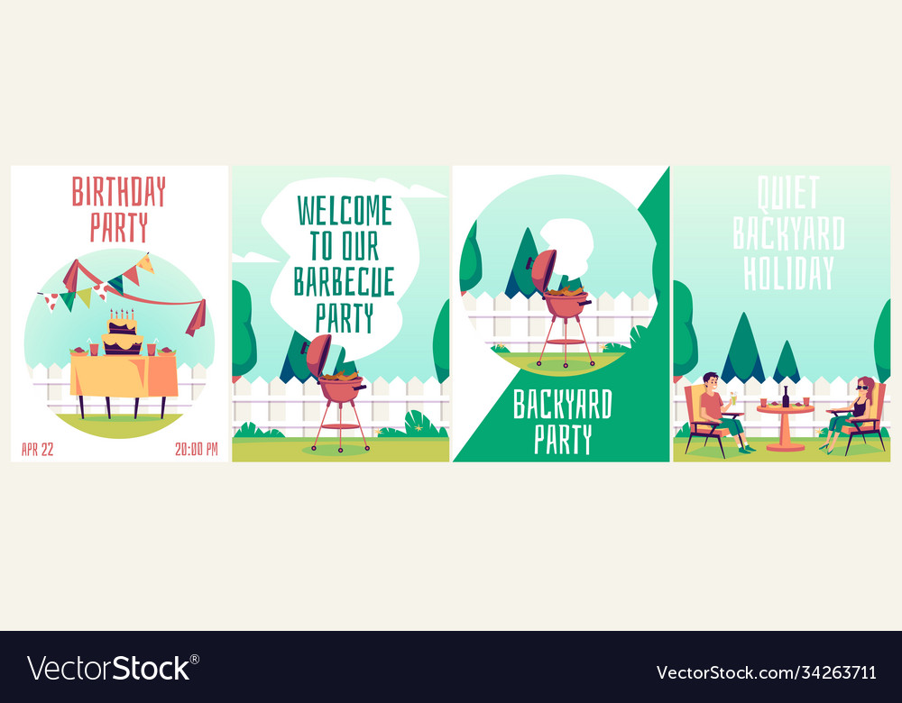 Set invitation cards for barbecue backyard