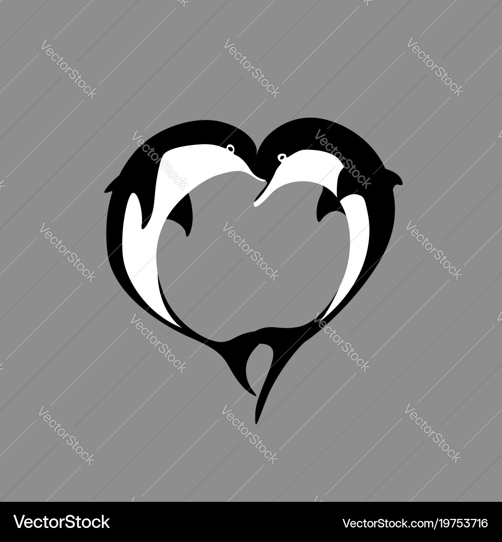 Silhouette two dolphin couple in shape heart Vector Image