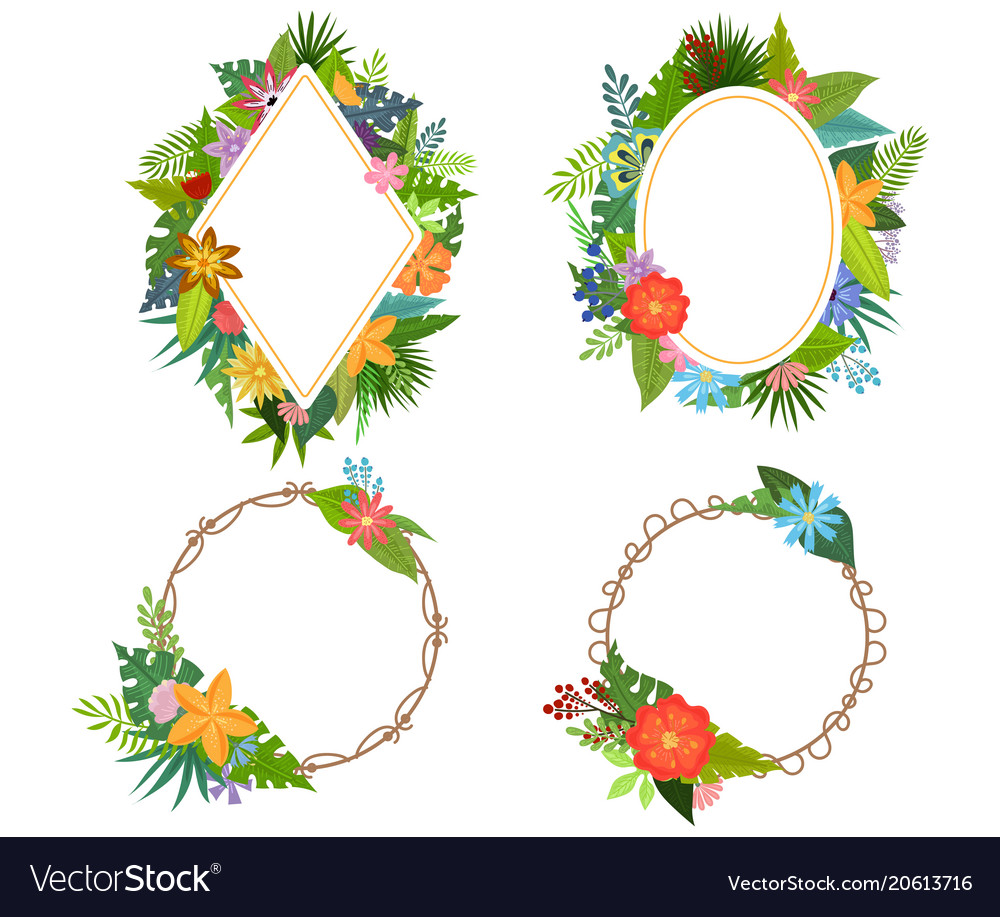 Tropical flowers frames Royalty Free Vector Image