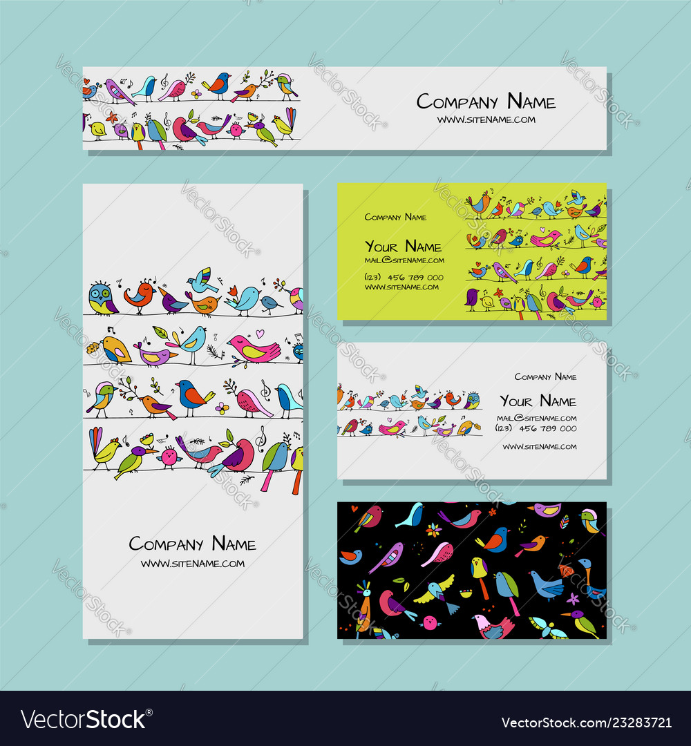 Business cards design funny birds background