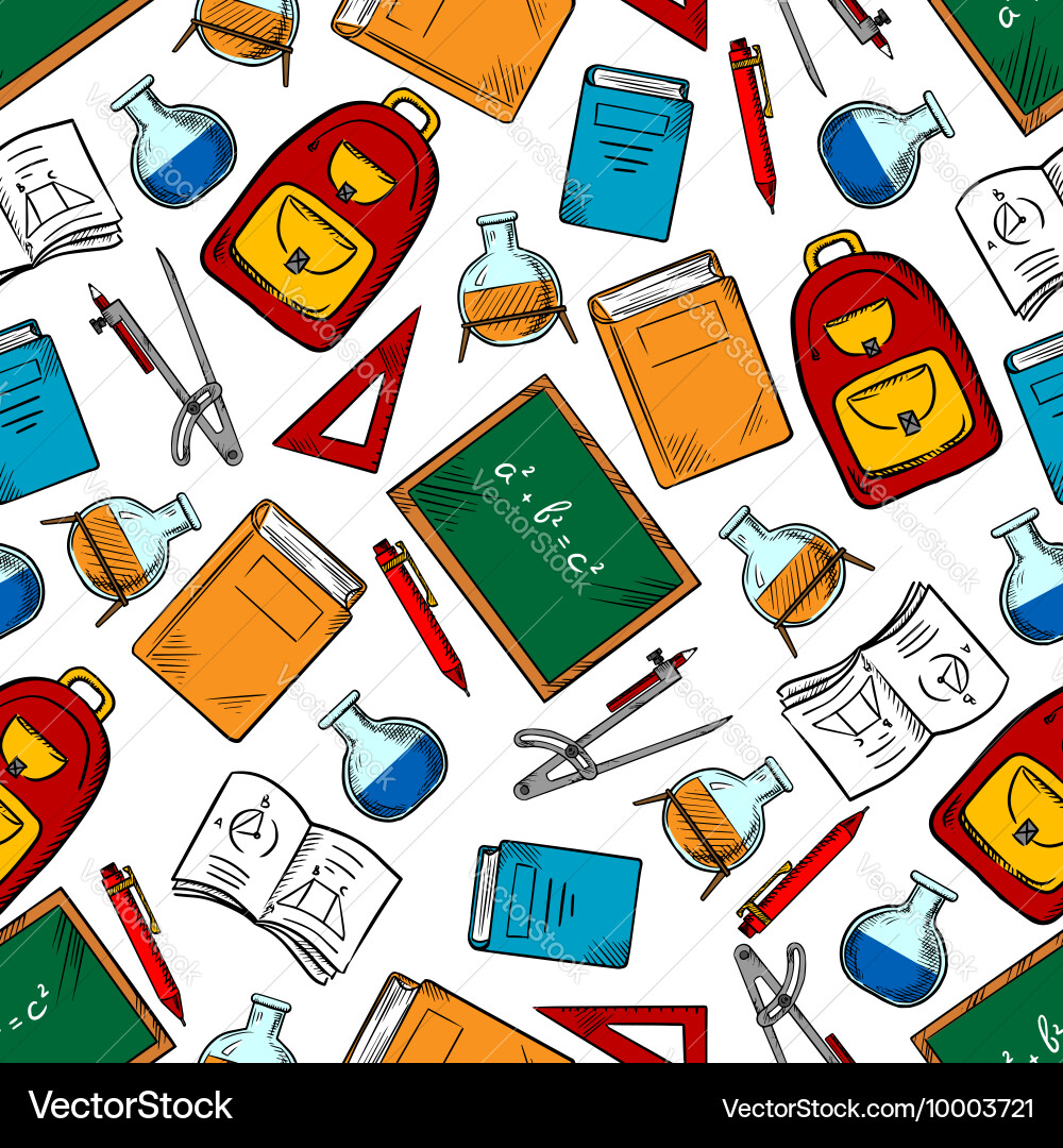 School supplies and objects seamless pattern Vector Image