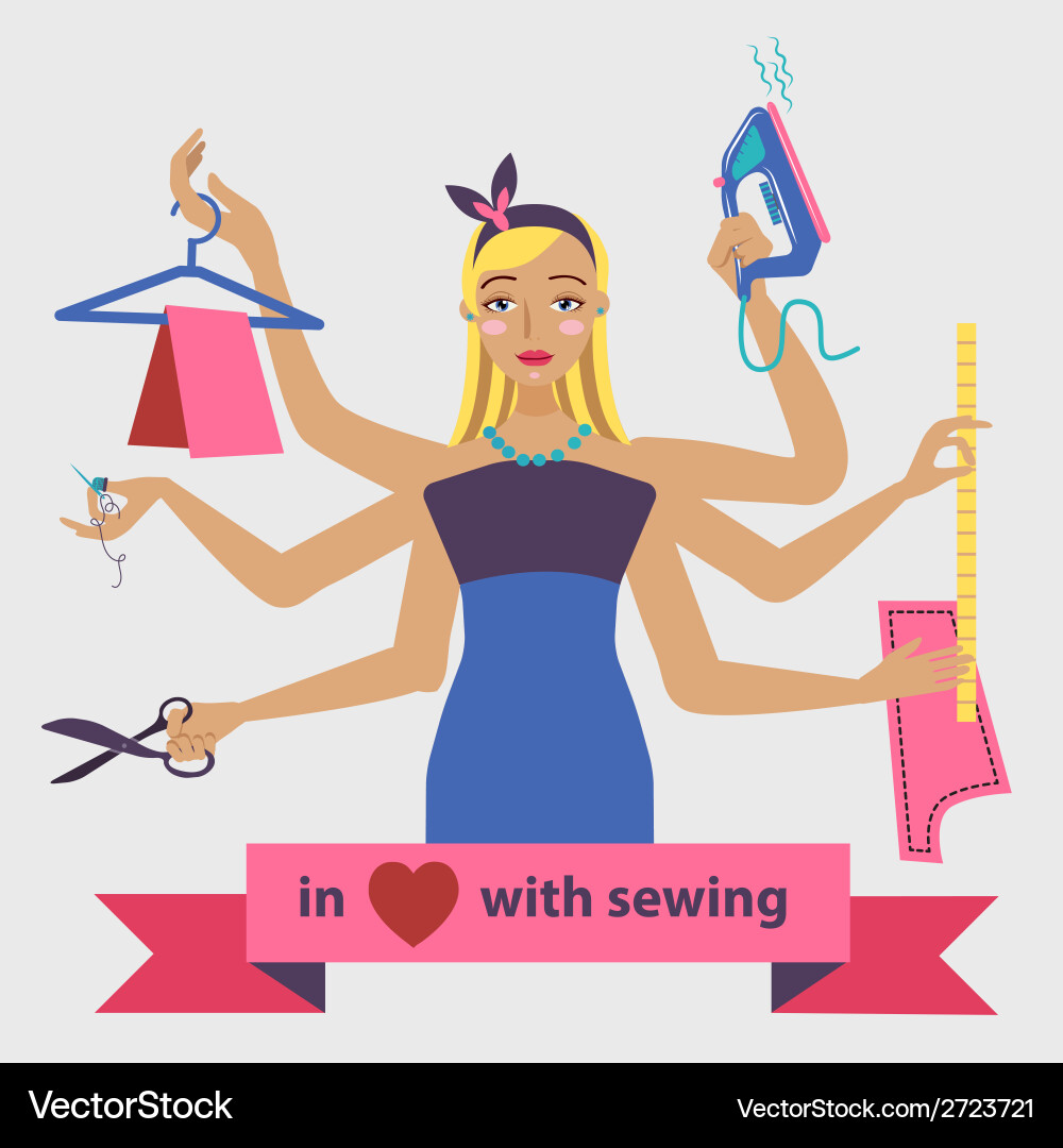 Sewing with dressmaker and different tools Vector Image