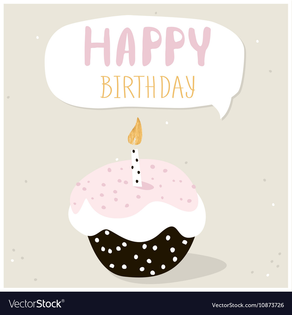 Cute cupcake with happy birthday wish greeting Vector Image