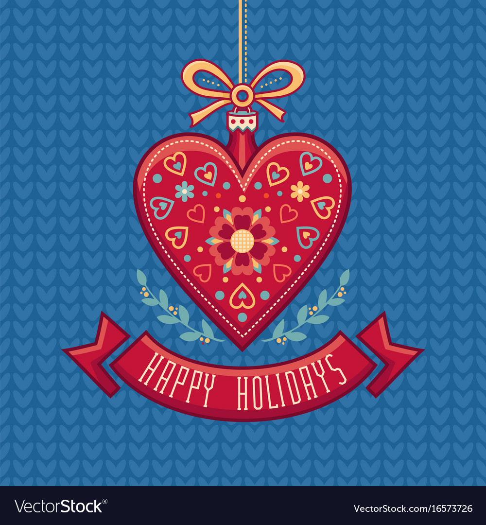 Greeting Card In Heart Form Happy Holidays Vector Image