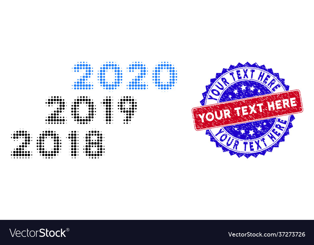 Pixel halftone 2018 - 2020 years icon and bicolor