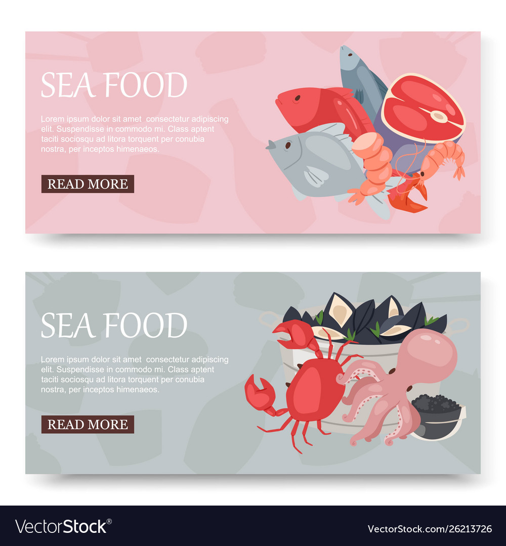 Seafood And Fish Set Banners Royalty Free Vector Image