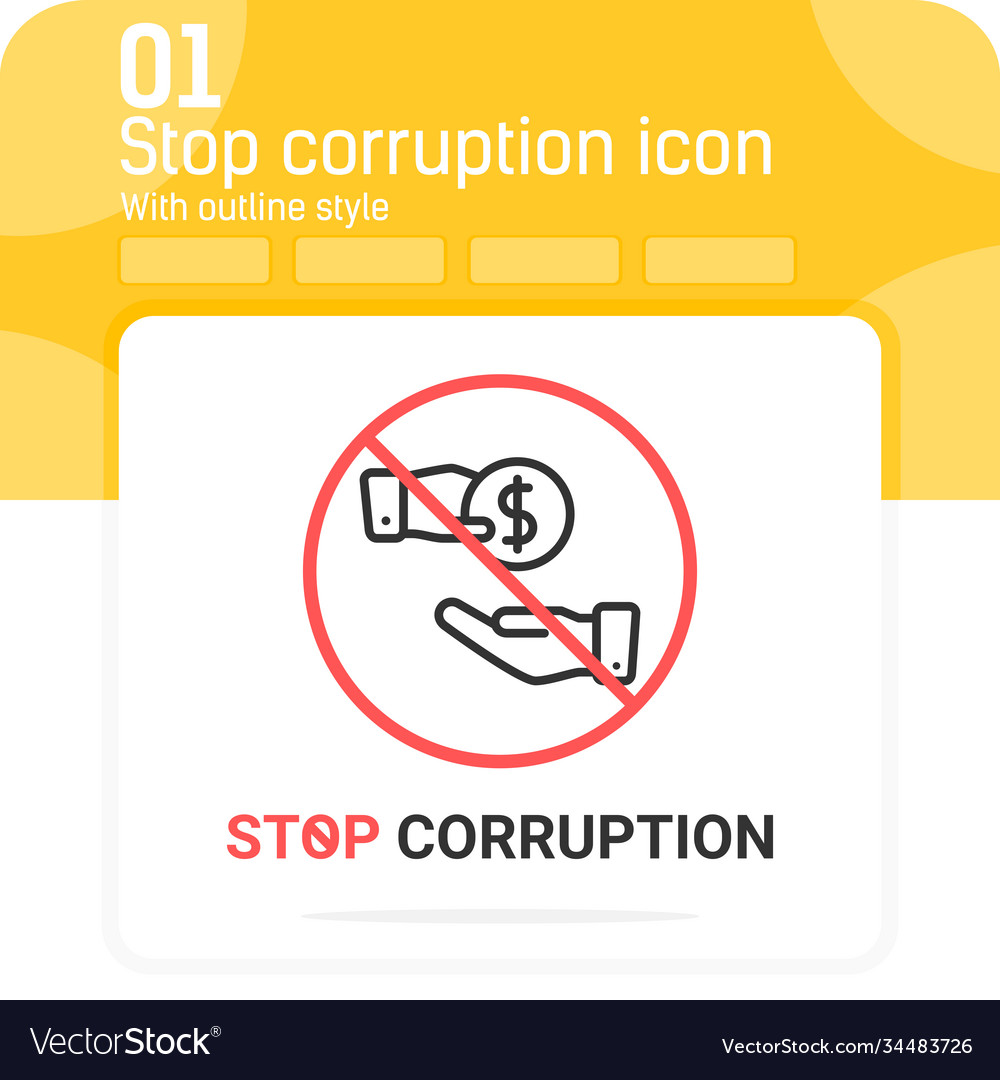 Stop corruption premium icon with thin outline