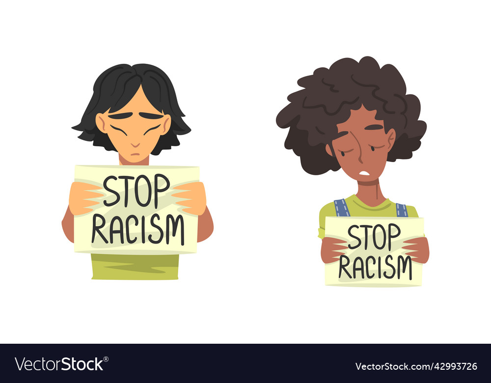 Stop racism with young african american and asian Vector Image